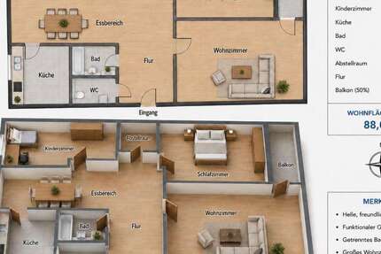 Wohnung Geislingen an der Steige - 3.5 Zimmer, 88 m&sup2;, 950&euro; | Angebot:26828658