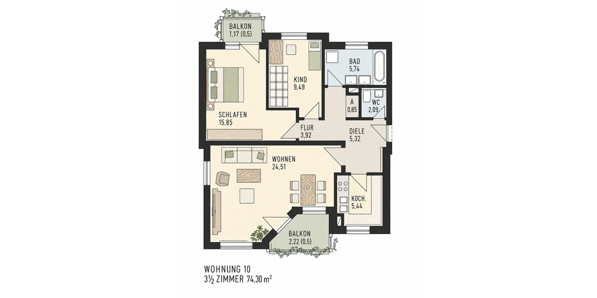 Attraktive 3,5-Zimmer-Wohnung mit moderner Heiztechnik und optionalem Tiefgaragenstellplatz - Etagenwohnung Dornstadt | Angebot:27161248