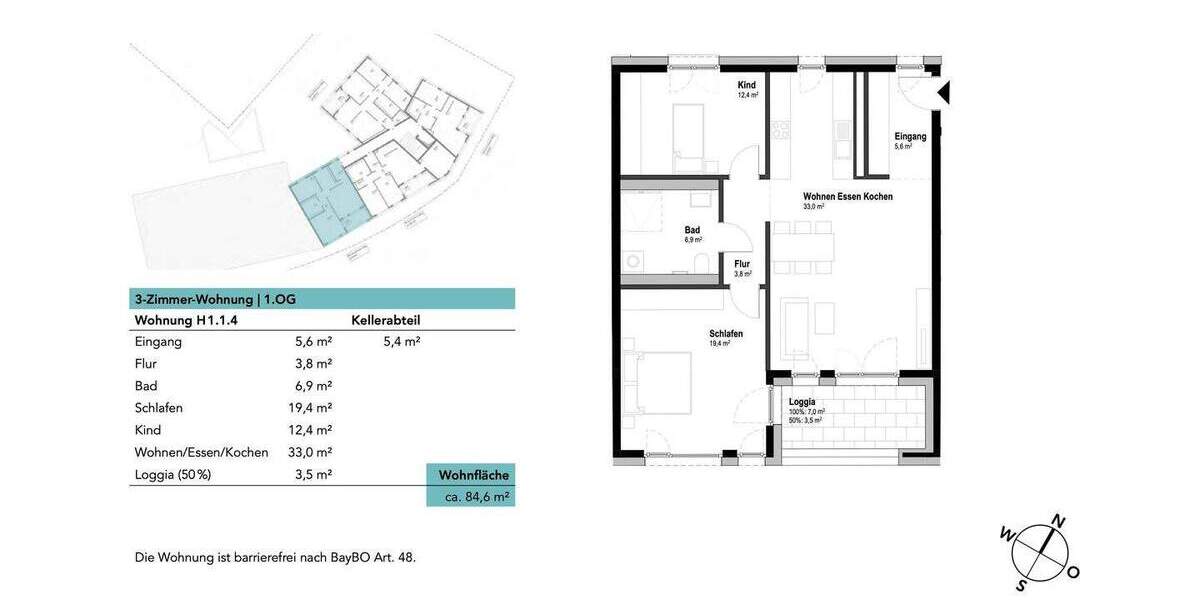 Etagenwohnung Neu-Ulm Ludwigsfeld - 3 Zimmer, 84 m&sup2;, 490.680&euro; | Angebot:25681553