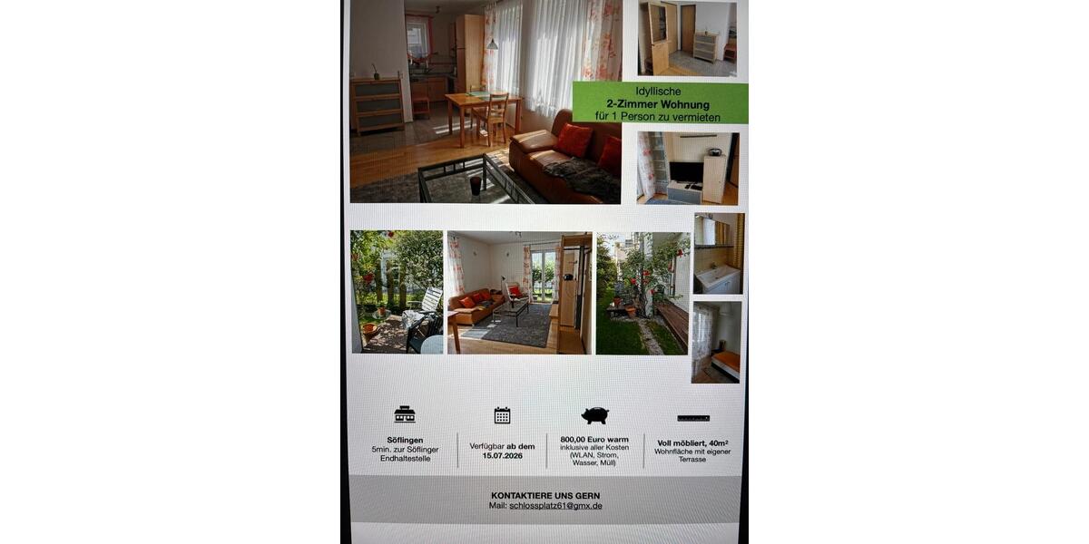 Etagenwohnung Ulm Obertalfingen - 2 Zimmer, 40 m&sup2;, 800&euro; | Angebot:26676228
