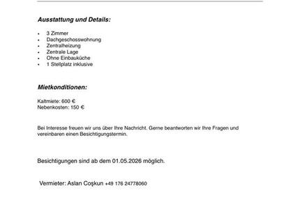 Wohnung Schelklingen - 3 Zimmer, 70 m&sup2;, 750&euro; | Angebot:25083197