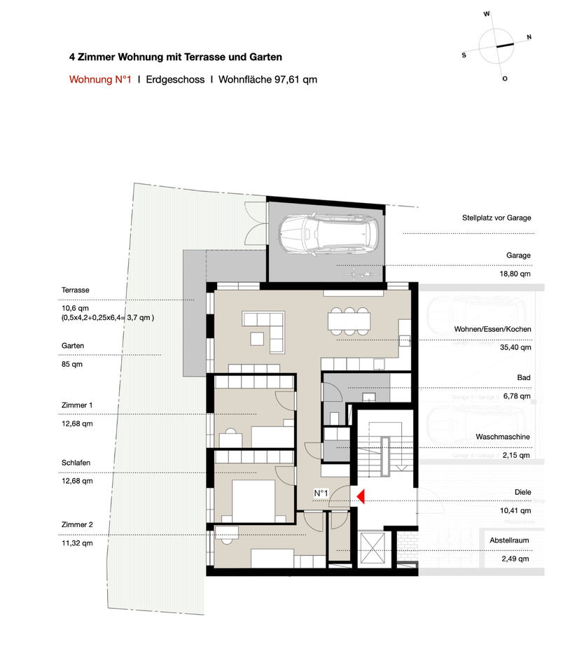 NEUBAU 4-Zimmer-Garten-Wohnung mit Garage