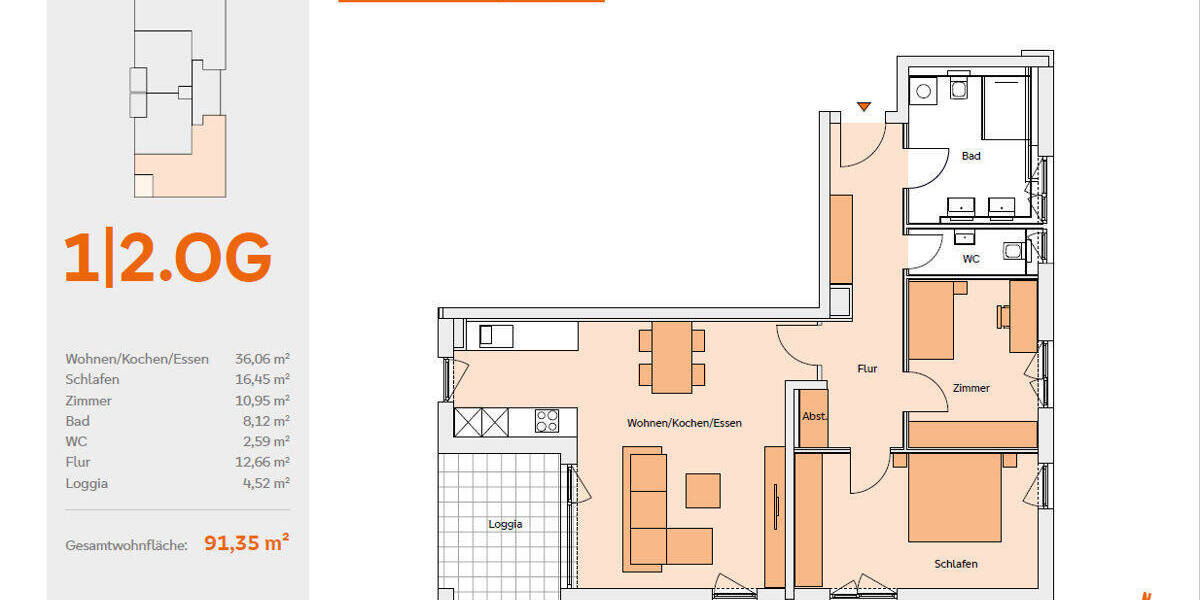 Etagenwohnung Pfaffenhofen an der Roth Pfaffenhofen - 3 Zimmer, 91 m&sup2;, 475.000&euro; | Angebot:25728450