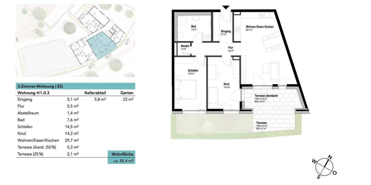 Etagenwohnung Neu-Ulm Ludwigsfeld - 3 Zimmer, 85 m&sup2;, 495.320&euro; | Angebot:25681541