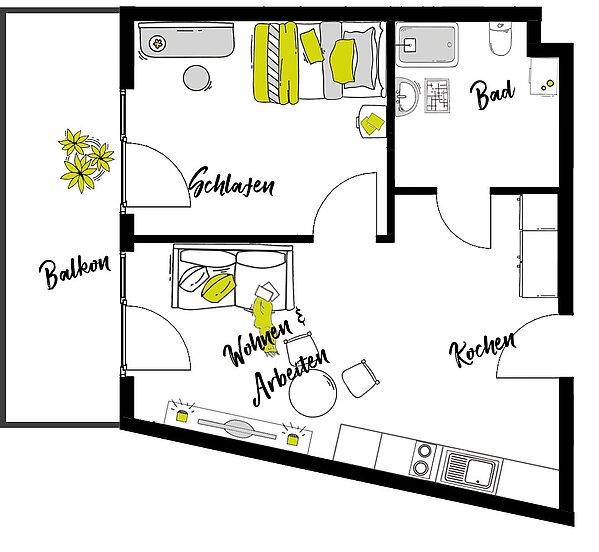 Etagenwohnung Neu-Ulm Ludwigsfeld - 2 Zimmer, 40 m&sup2;, 750&euro; | Angebot:26648182