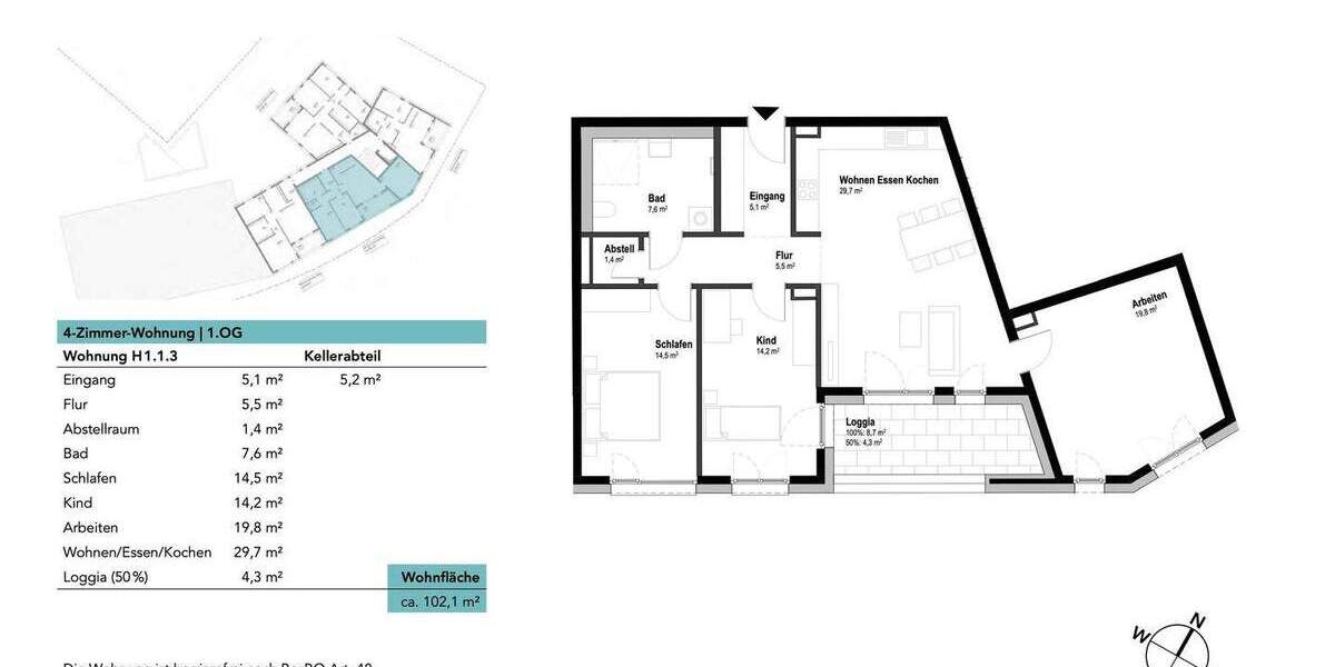 Etagenwohnung Neu-Ulm Ludwigsfeld - 4 Zimmer, 102 m&sup2;, 592.180&euro; | Angebot:24820030