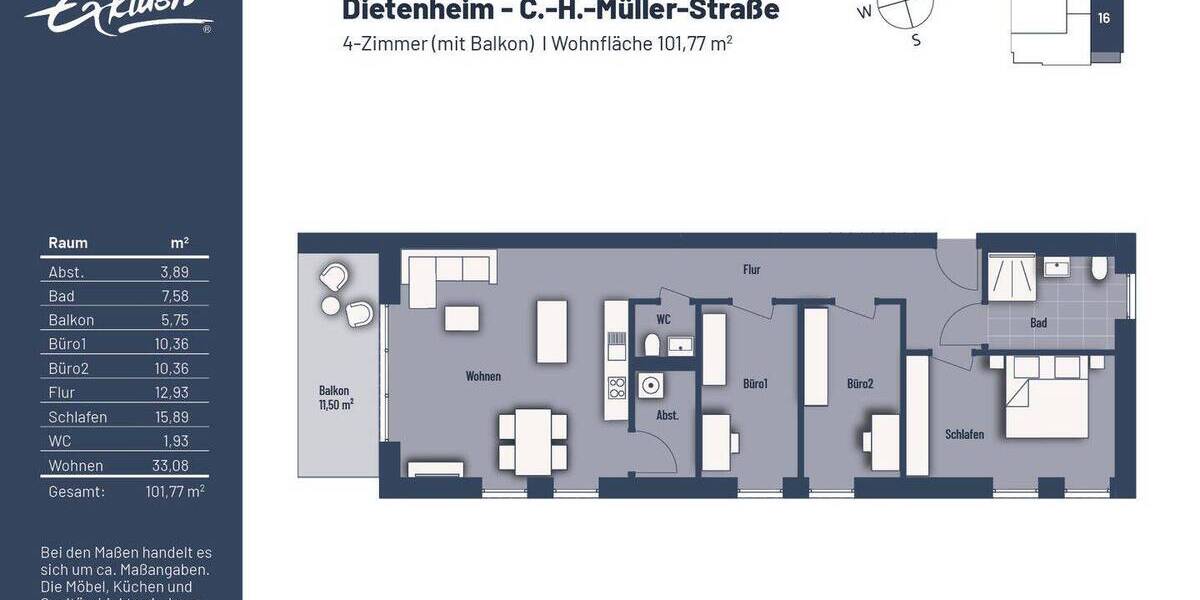 Etagenwohnung Dietenheim - 4 Zimmer, 101 m&sup2;, 466.500&euro; | Angebot:25777369