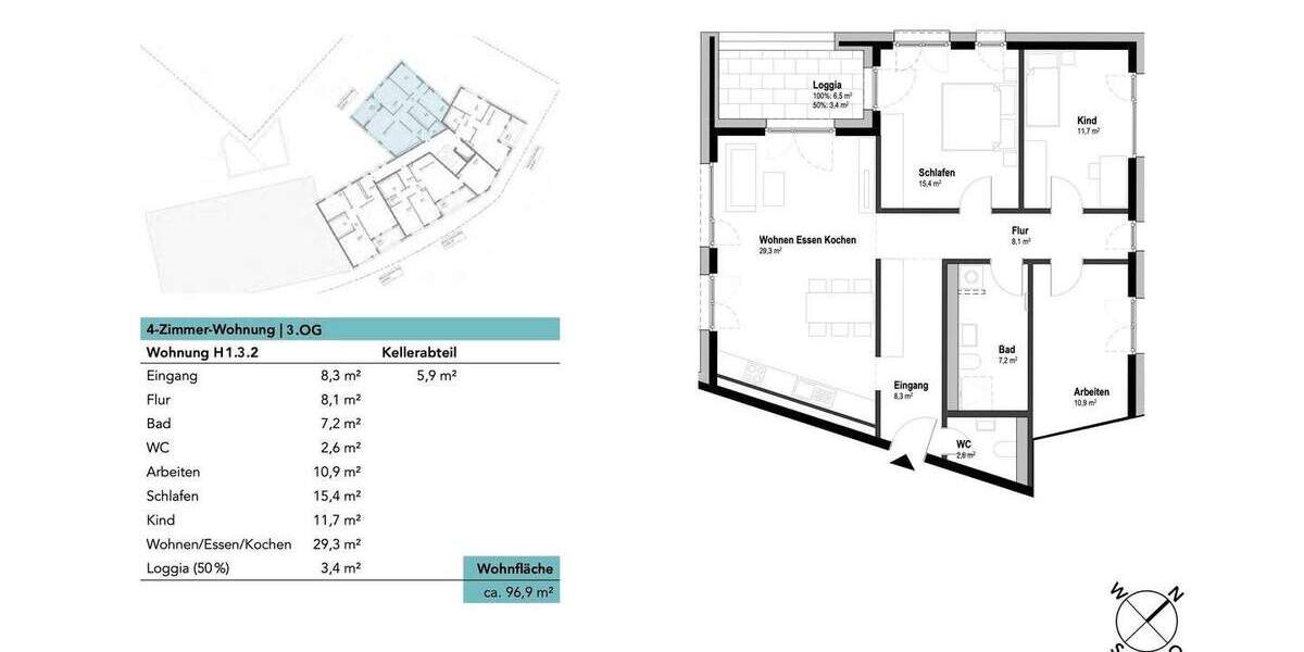 Etagenwohnung Neu-Ulm Ludwigsfeld - 4 Zimmer, 96 m&sup2;, 562.020&euro; | Angebot:25038002