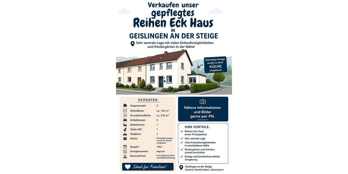 Reihenhaus Geislingen an der Steige - 4 Zimmer, 125 m&sup2;, 440.000&euro; | Angebot:26321845