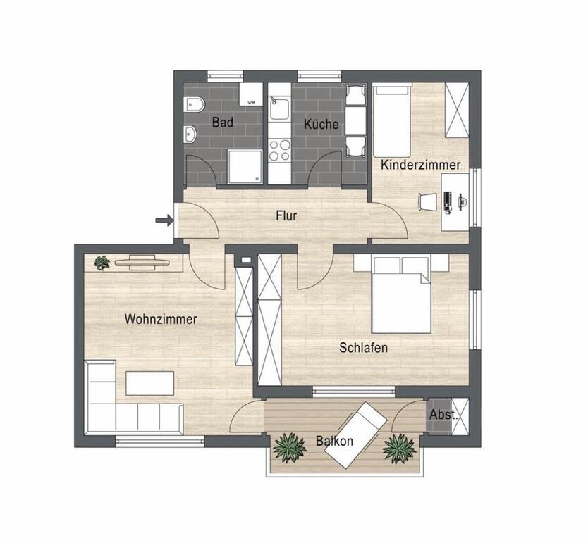 Stadtnahe 3,5 Zimmer-Wohnung mit Sonnenbalkon