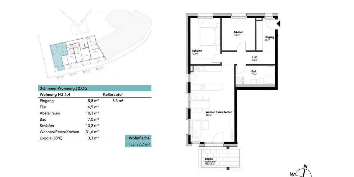 Etagenwohnung Neu-Ulm Ludwigsfeld - 3 Zimmer, 77 m&sup2;, 454.545&euro; | Angebot:25681550