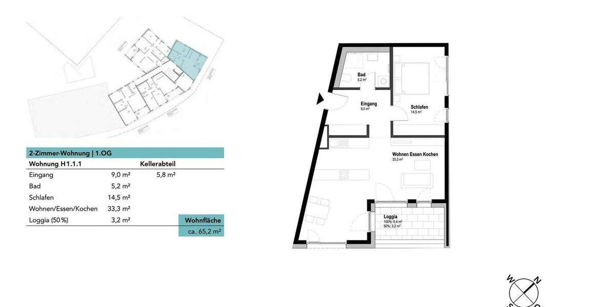 Etagenwohnung Neu-Ulm Ludwigsfeld - 2 Zimmer, 65 m&sup2;, 391.200&euro; | Angebot:25681556