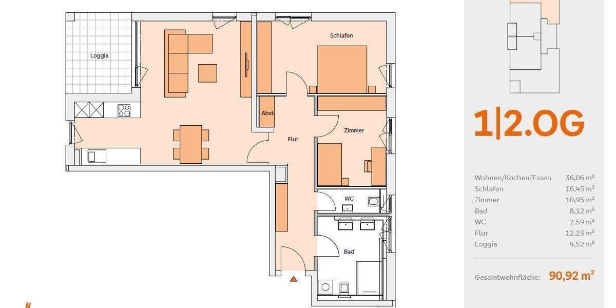Etagenwohnung Pfaffenhofen an der Roth Pfaffenhofen - 3 Zimmer, 90 m&sup2;, 475.000&euro; | Angebot:25728455