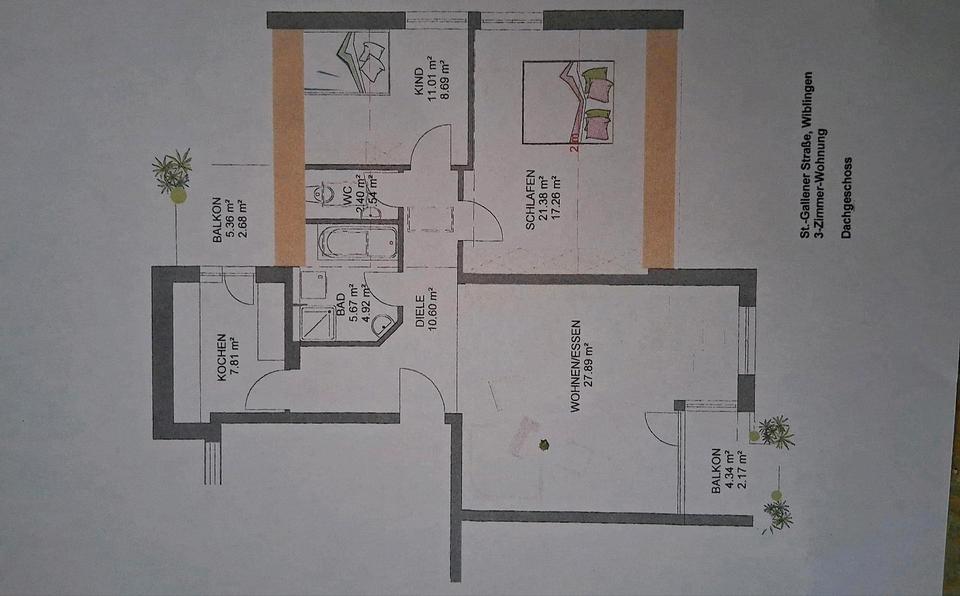 Etagenwohnung Ulm Donautal - 3 Zimmer, 84 m&sup2;, 910&euro; | Angebot:26606548