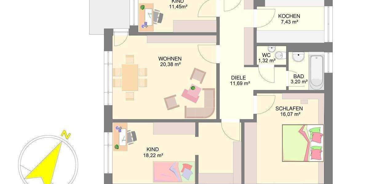 Gepflegte 4,5-Zimmer-Wohnung mit Südwest-Balkon 4 zimmer