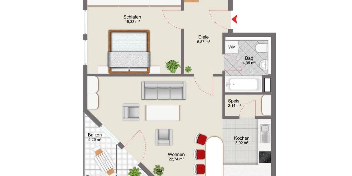 Etagenwohnung Ulm Obertalfingen - 2 Zimmer, 61 m&sup2;, 295.000&euro; | Angebot:26398815