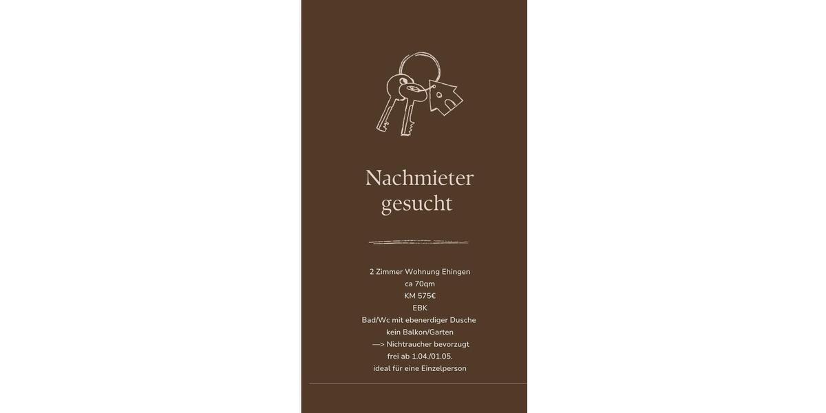 Etagenwohnung Ehingen (Donau) - 2 Zimmer, 70 m&sup2;, 780&euro; | Angebot:25181049