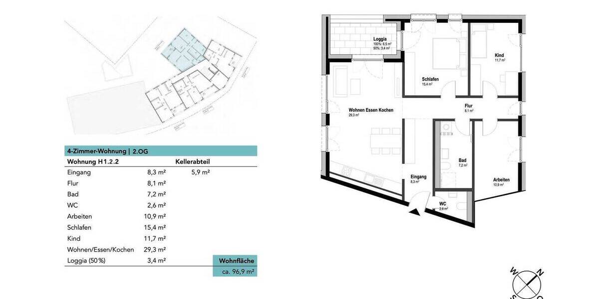 Etagenwohnung Neu-Ulm Ludwigsfeld - 4 Zimmer, 96 m&sup2;, 562.020&euro; | Angebot:26486223