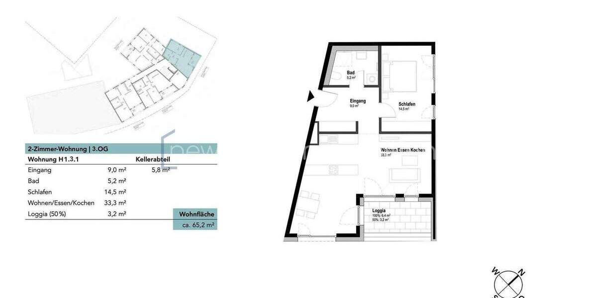 Etagenwohnung Neu-Ulm Ludwigsfeld - 2 Zimmer, 65 m&sup2;, 397.720&euro; | Angebot:24972335