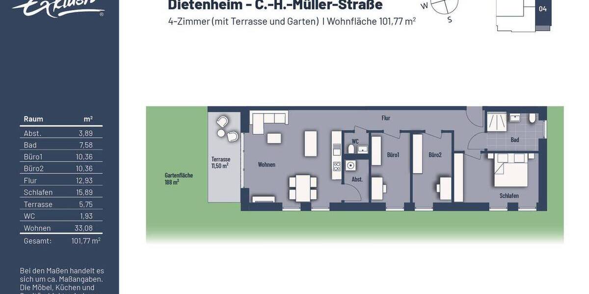 Etagenwohnung Dietenheim - 4 Zimmer, 101 m&sup2;, 466.500&euro; | Angebot:21658862