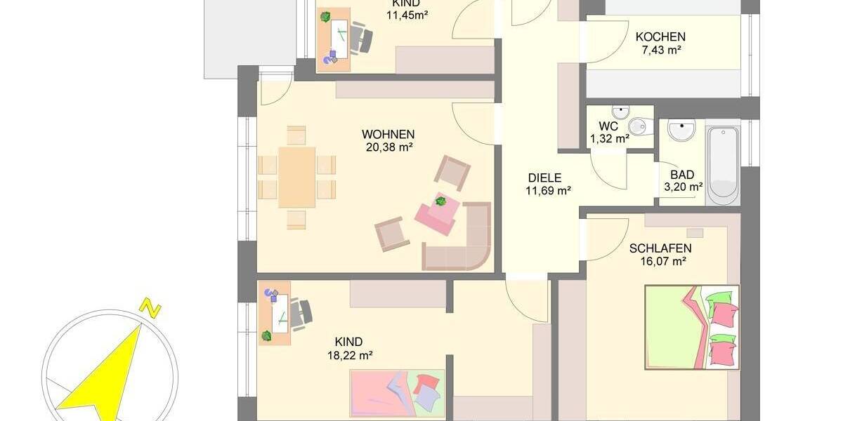 Etagenwohnung Ulm Böfingen - 4 Zimmer, 93 m&sup2;, 310.000&euro; | Angebot:26608662