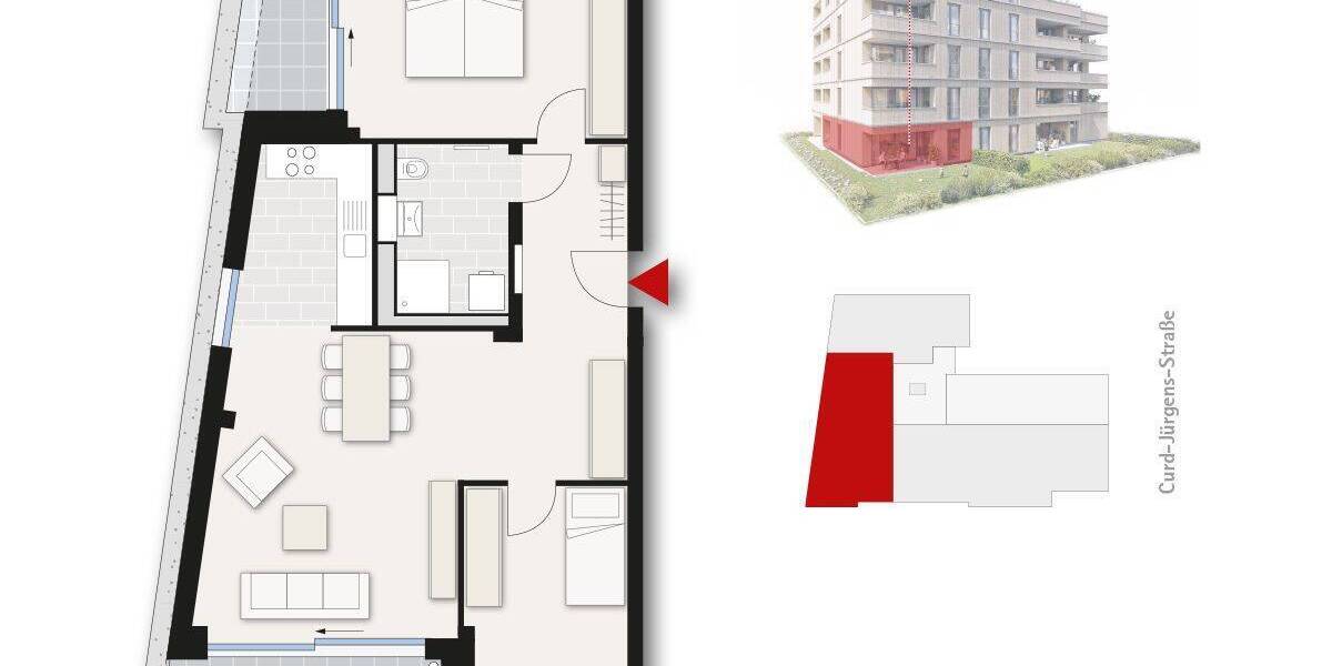 Etagenwohnung Neu-Ulm Stadtmitte - 3 Zimmer, 82 m&sup2;, 479.000&euro; | Angebot:23985857