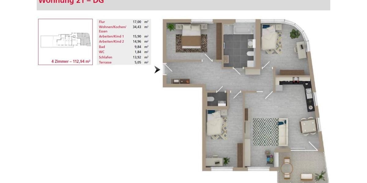 Etagenwohnung Günzburg - 3 Zimmer, 97 m&sup2;, 1.120&euro; | Angebot:20443073