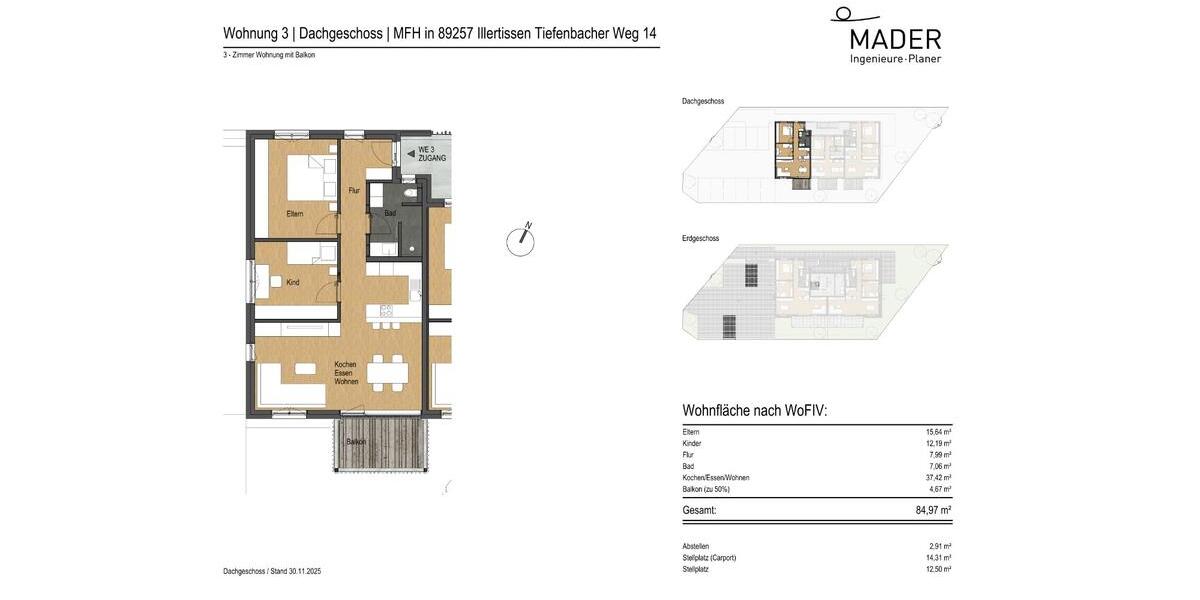 Erstbezug - Hochwertige 3-Zimmer-DG-Wohnung im Neubau (03) 3 zimmer