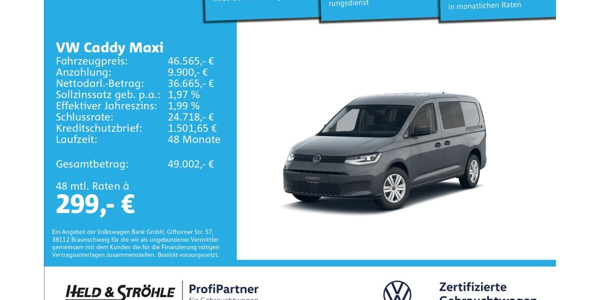 VW Caddy Maxi 2.001 km 39.450 &euro; Ulm 89079