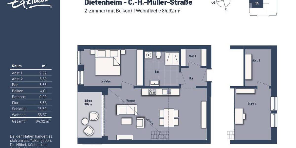 Etagenwohnung Dietenheim - 2 Zimmer, 84 m&sup2;, 396.500&euro; | Angebot:20598848