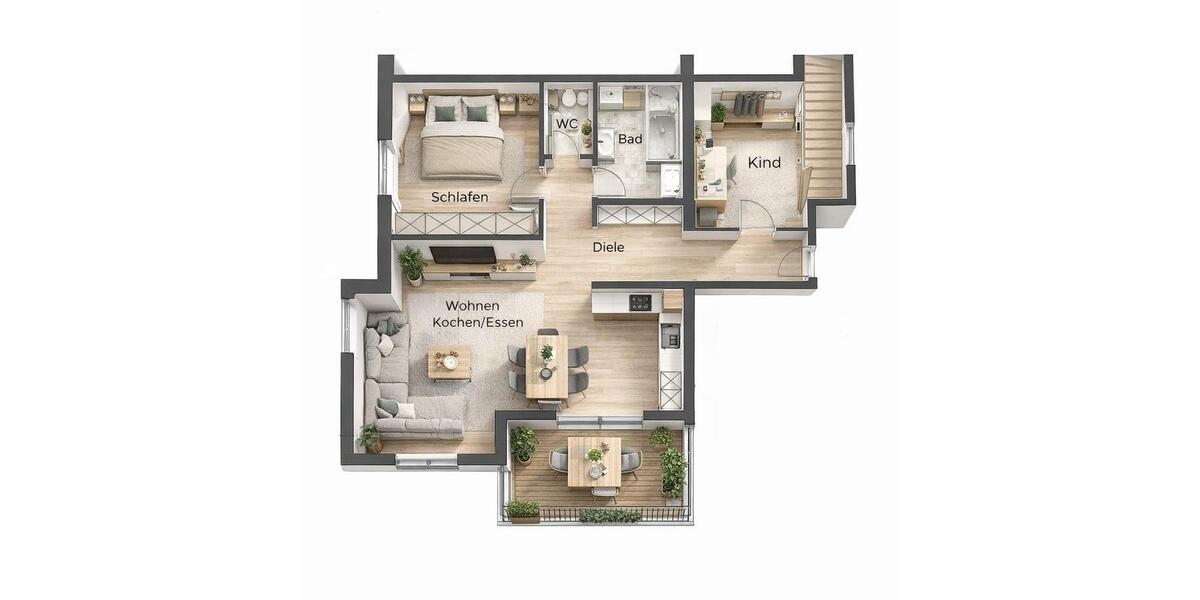 Dachgeschoßwohnung Senden - 3 Zimmer, 72 m&sup2;, 1.150&euro; | Angebot:26063984