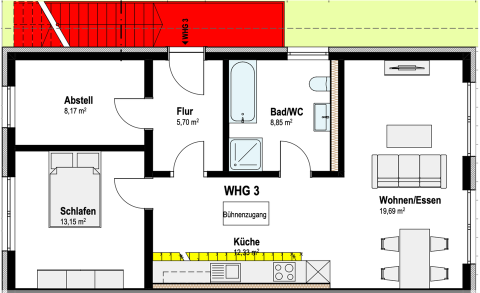 Etagenwohnung Burgrieden - 3 Zimmer, 72 m&sup2;, 930&euro; | Angebot:25049699