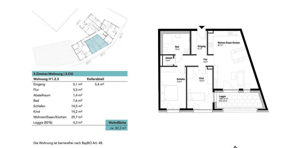 Etagenwohnung Neu-Ulm Ludwigsfeld - 3 Zimmer, 82 m&sup2;, 481.455&euro; | Angebot:25681549