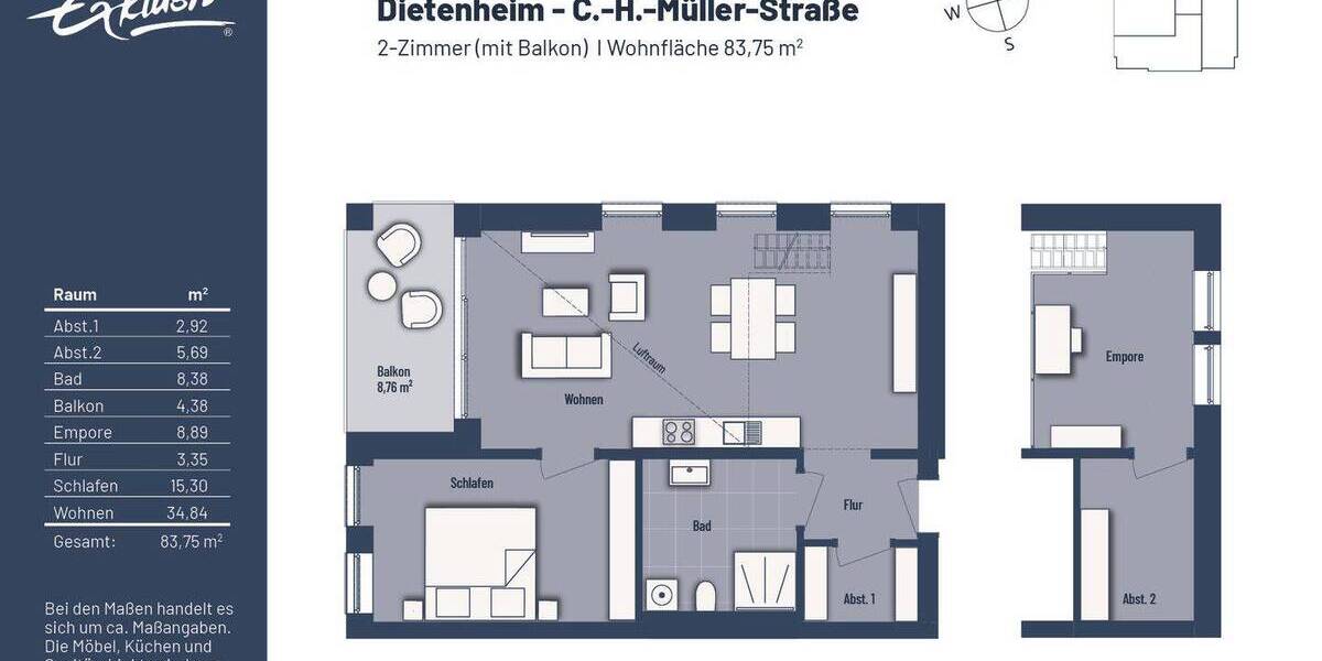 Etagenwohnung Dietenheim - 2 Zimmer, 83 m&sup2;, 399.500&euro; | Angebot:25777350